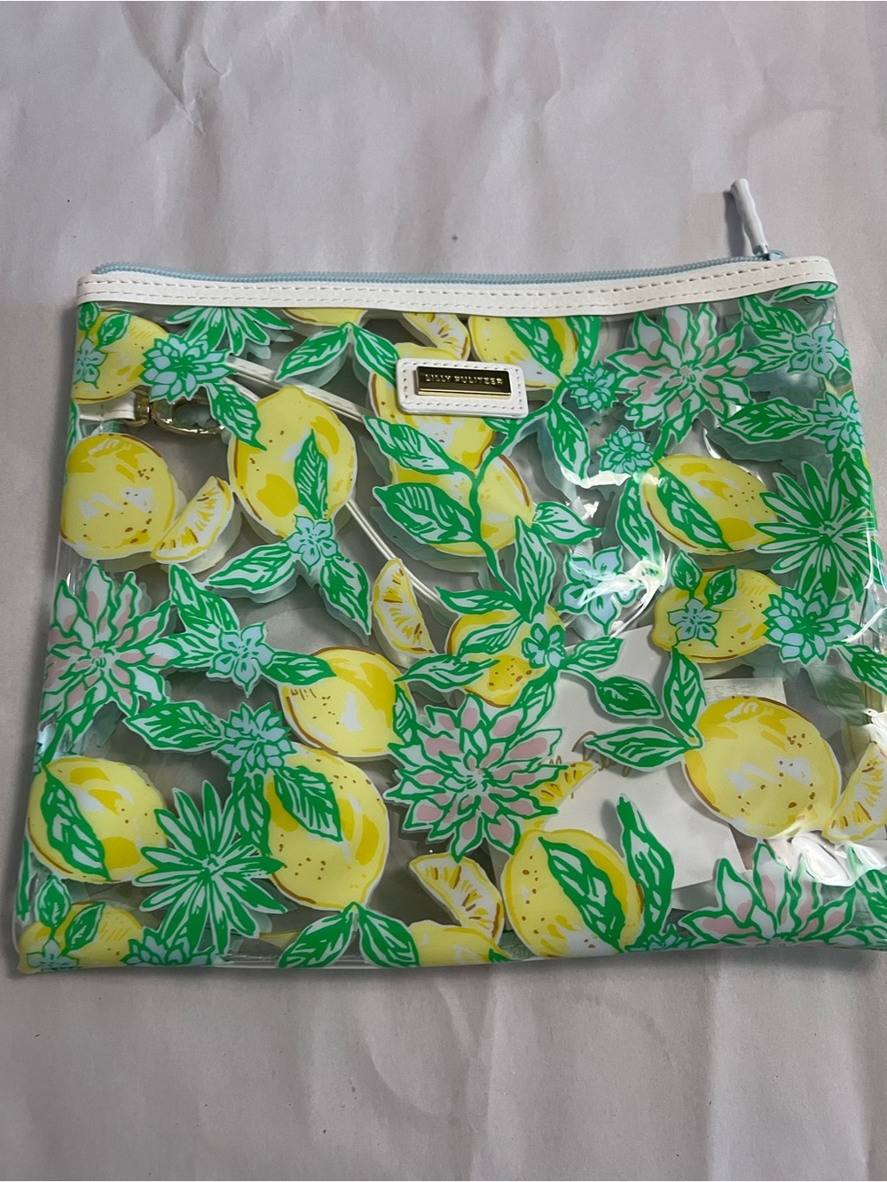 Lilly Pulitzer Clear Lemon Print Clear PVC Wristlet Pouch Beach Pool Bag 10x8